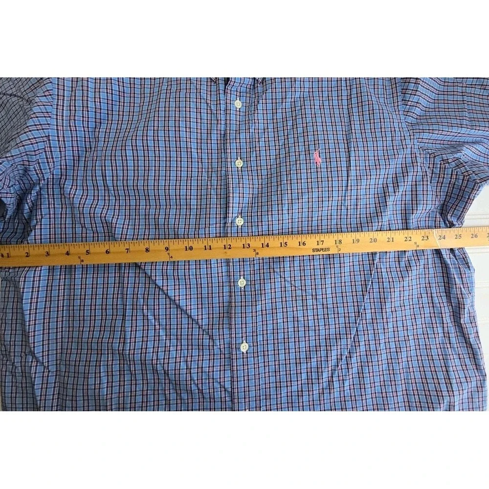 Polo Ralph Lauren Short Sleeve Button Down Shirt Mens XL Blue Plaid CLASSIC Fit